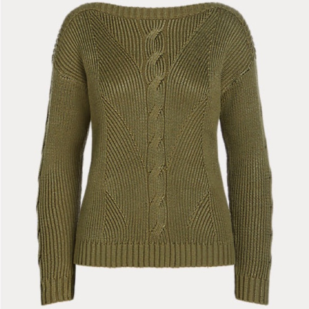 Lauren Ralph Lauren Cable-Knit Cotton-Blend Sweater Olive Fern ASO Meghan Markle
